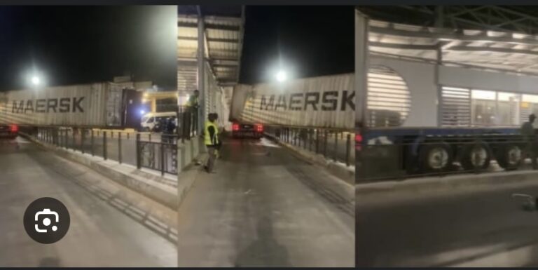 GRAND YOFF : Un camion conteneur tente de forcer le passage du BRT malgré les restrictions en place