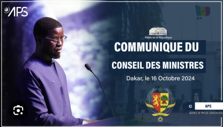 COMMUNIQUE DU CONSEIL DES MINISTRES DE CE MERCREDI 16 OCTOBRE 2024